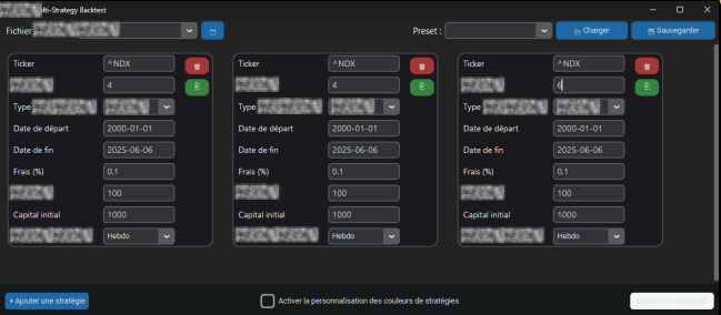 Interface principale du gestionnaire de stratégies de backtest